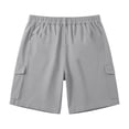 thumbnail image 4 of Bermuda Cargo Denim Shorts for Women Knee Length 6 Pockets Elastic Waist Long Jorts for Summer Casual #GrayM, 4 of 6