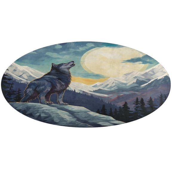Wolves in The Moonlight Round Small Area Rug, Print Non Slip Washable Floor Mat, Soft Throw Rug for Living Room, Powder Room Entryway, Bathroom, Bedside