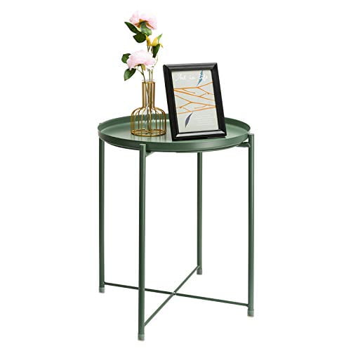 Danpinera Tray Metal End Table Small Round Side Accent Bedside Nightstand Outdoor Indoor Snack Anti Rust And Waterproof Dark Gre Com Danpinera Tray Metal End Table Small, Small Round Metal Accent Table
