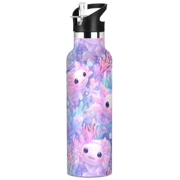 ALAZA Axolotl Seaweed Pattern Stainless Steel Water Bottle Vacuum Insulated Leak-Proof Tumbler with Straw Handle 20oz