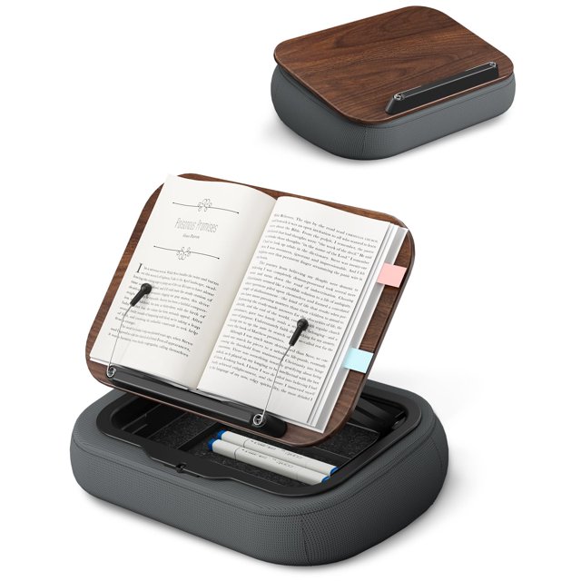 Soporte de almohada para ordenador portátil Viozon, ajustable, con almacenamiento, madera oscura