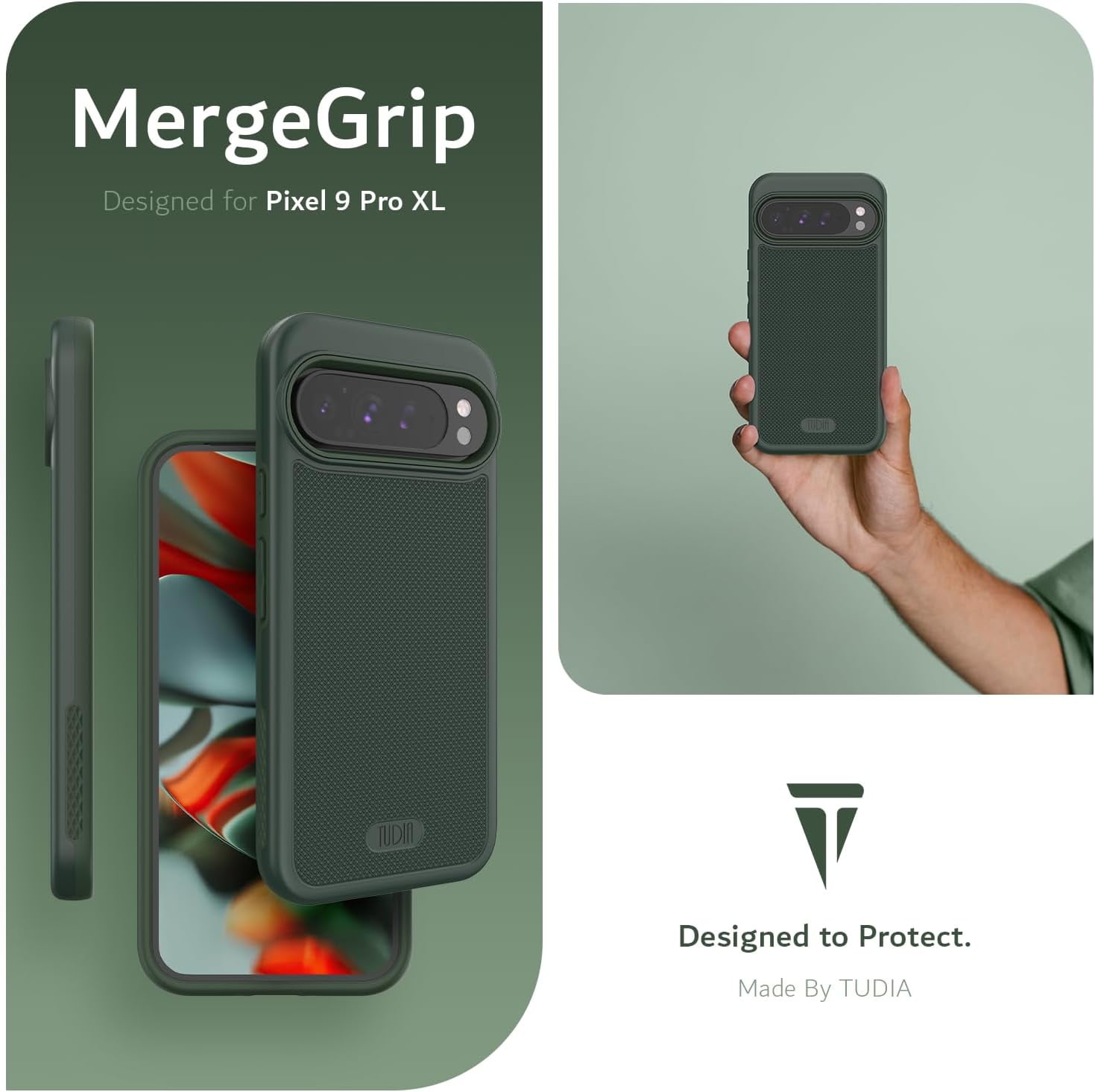 TUDIA MergeGrip Google Pixel 9 Pro XL Case Drop Tested Heavy Duty - Pine Green