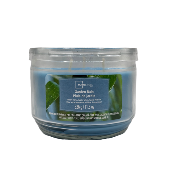 Mainstays Garden Rain Scented 3-Wick Glass Jar Candle, 11.5 oz