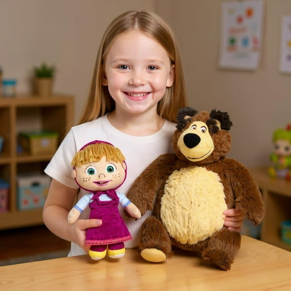 Masha and the Bear Official Plush Toy Set – 10" Masha & 15" Bear Stuffed Animals – Cuddly Gift for Kids – Dolls from Hit Animated Series – Collectible Playset for Girls & Boys