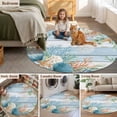 thumbnail image 6 of Marine Life Round Living Room Rugs 4 ft, Shell Coral Eucalyptus Leaves Blue Wood Grain Washable Area Rug with Non-Slip Sturdy Edge Binding Round Carpet for Entryway Kitchen Bedroom Bathroom, 6 of 9