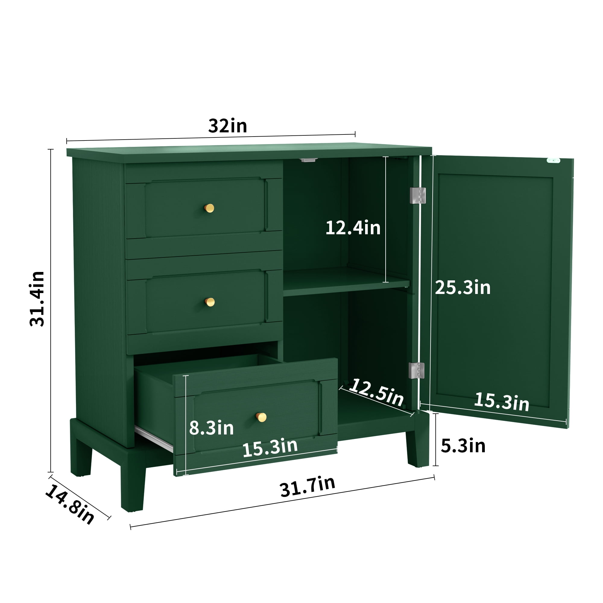 HLR Navy Blue Wood Accent Cabinet, 3 Drawers, 1 Door, 14.5