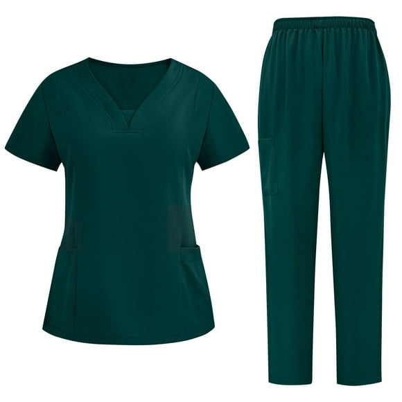 yoeyez Scrubs for Women Plus Size,Ladies Modern V-Neck Top andelastic Waist Pants Medical Scrubs Nursing Set With Pockets Green