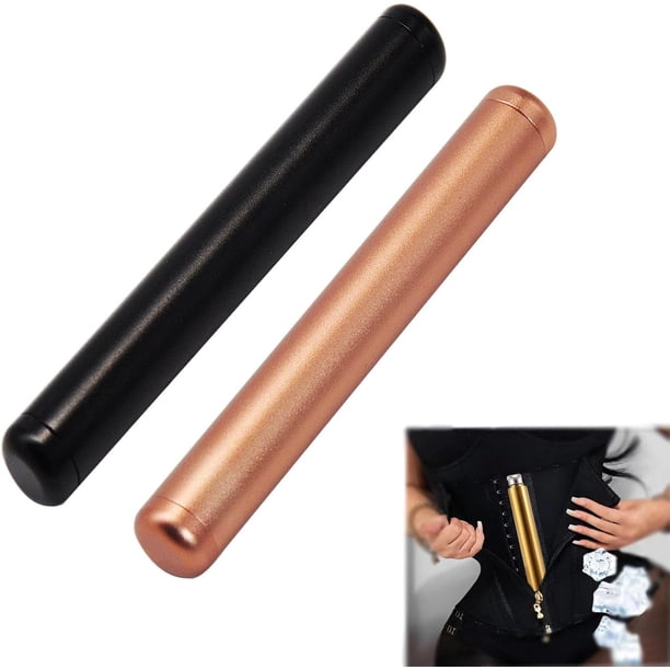 Tubo enfriador Bodice, enfriador Bodice, frasco enfriador Bodice, enfriador portátil de metal Bodice con tapa, contenedor de tubo de metal hermético (negro + dorado)