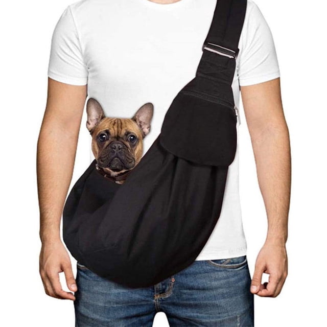 (Negro) Pet Sling, Hand Free Dog Sling Carrier Correa acolchada ajustable Tote Bag Bolsa de hombro de algodón transpirable Bolsillo frontal Cinturón de seguridad Transporte