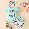 thumbnail image 2 of Baby Girl Summer Clothing Set 2 Piece Cow Print Short Sleeve Romper and Shorts Infant Newborn Toddler Girl Cute Summer Outfit, 2 of 6