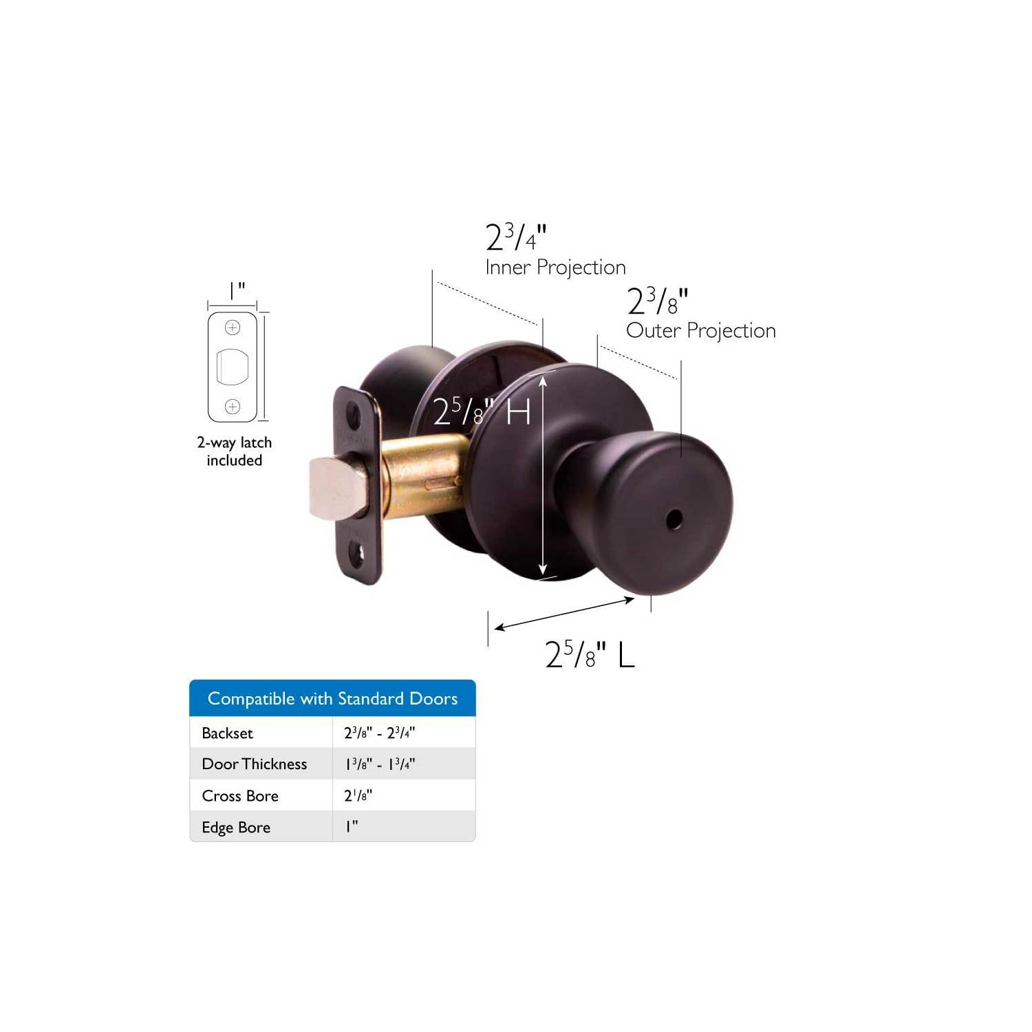 Design House WM477926 Tulip Privacy Bed and Bath Door Knob Matte Black
