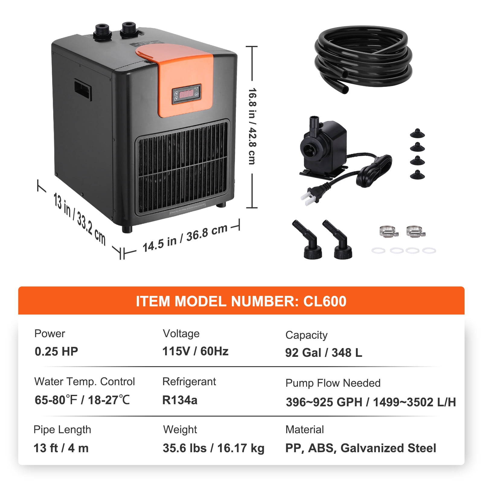 KFFKFF 1/4 HP 92 Gallon Fish Tank Cooler Aquarium Cooler Hydroponics Chiller