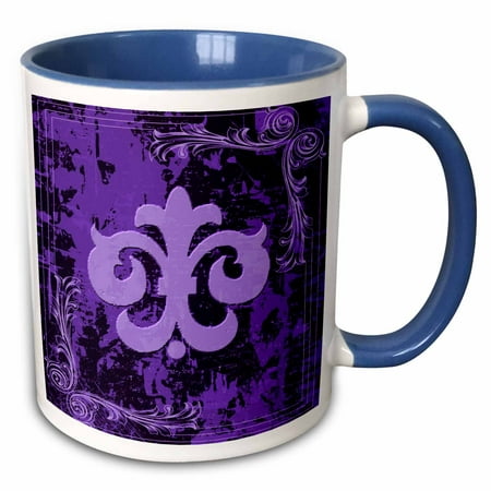 

3dRose Purple Fleur De Lis On A Grunge Background - Two Tone Blue Mug 11-ounce