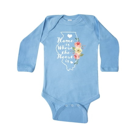 

Inktastic Illinois Home is Where the Heart is with Watercolor Floral Gift Baby Boy or Baby Girl Long Sleeve Bodysuit