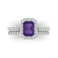 thumbnail image 2 of 2.22 ct Brilliant Emerald Cut Natural Amethyst 18K White Gold Halo Solitaire with Accents Engagement Bridal Wedding Ring Band Set size 8, 2 of 7