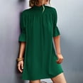 thumbnail image 2 of Wycnly Dresses for Women Fashion Lantern Sleeve Smocked Loose Tshirt Mini Sundresses Half High Neck Elbow-Length Solid Summer Short Formal Dress Green s, 2 of 7