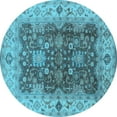 thumbnail image 1 of Ahgly Company Indoor Round Oriental Light Blue Traditional Area Rugs, 7' Round, 1 of 4