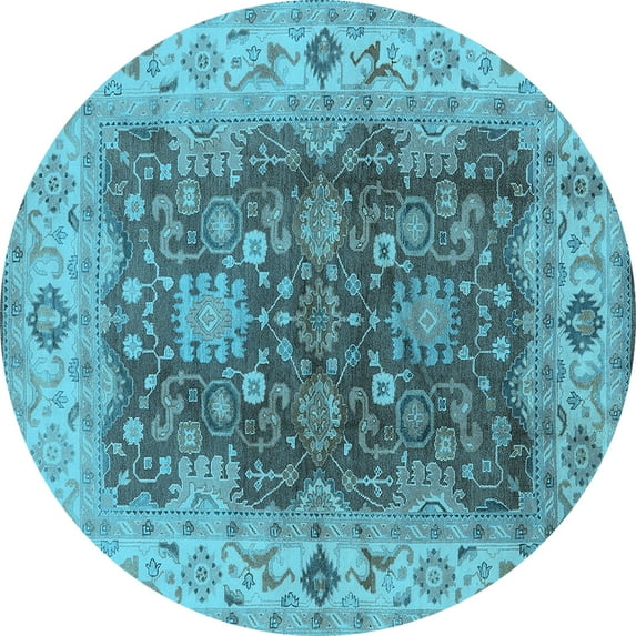 Ahgly Company Indoor Round Oriental Light Blue Traditional Area Rugs, 7' Round
