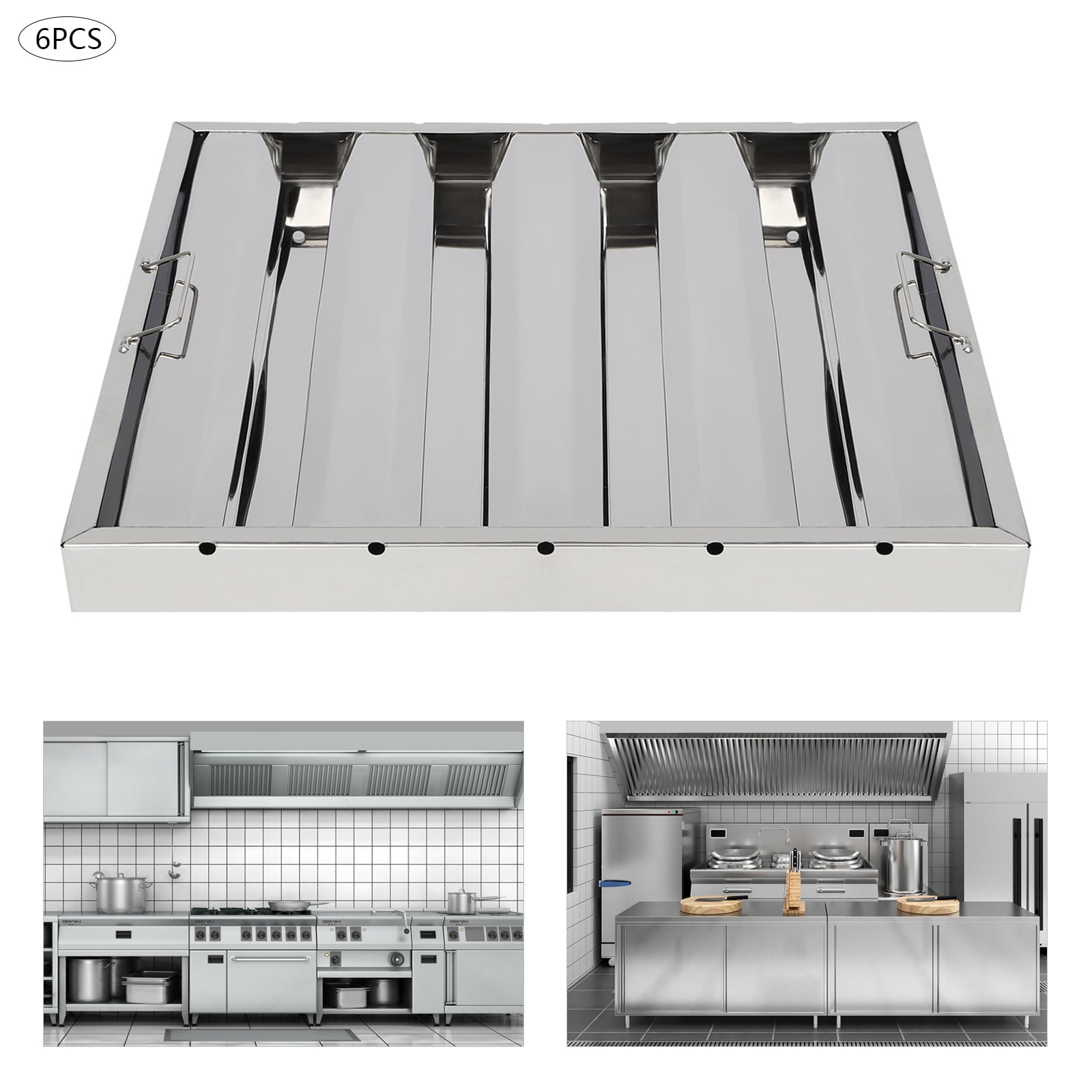 6 Pack 20"X20" Hood Filters Stainless Steel Hood Grease Filter Baffle,Commercial Kitchen Exhaust Hood Vent Grease Filter Baffle