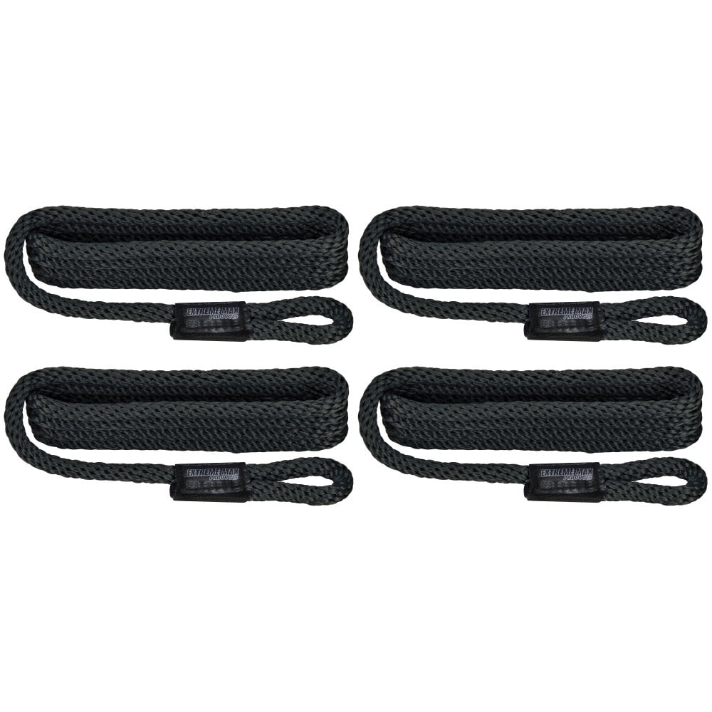 Extreme Max 3006.3363 BoatTector Solid Braid MFP Fender Line Value 4-Pack - 3/8 In. x 5 Ft., Black