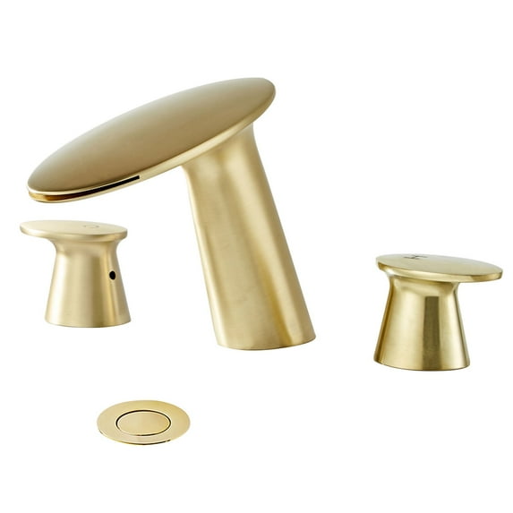 Wovier Matte Gold 8-16 Inch Widespread Waterfall Bathroom Sink Faucet with Supply Hoses,Two Handle Three Hole Lavatory Faucet,Basin Mixer Tap with Pop Up Drain