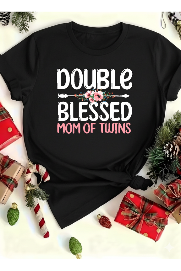 Twin Mom Joy Double Blessed Cute Pregnancy Announcement Unisex T-Shirt V14096 up to size 5XL