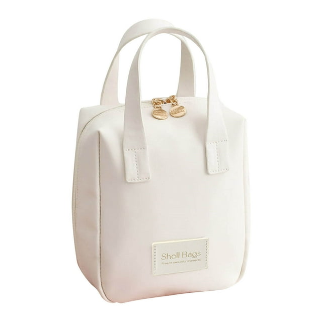 Xihbxyly Bolsa de Maquillaje Portátil, Diseño de Gran Capacidad, Almacenamiento Versátil para Cosméticos, Elegante Piel Sintética, Fácil de Limpiar, Organizador de Viaje, Color Blanco/Rosa, Incluye 1