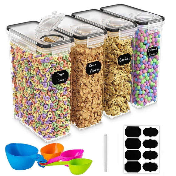 Ausein Juego de 4 Recipientes Herméticos para Almacenar, Contenedores para Alimentos de Plastico sin BPA, Organizador de Cocina para Congelador, Cocina, Encimeras, Gabinetes con Etiquetas y