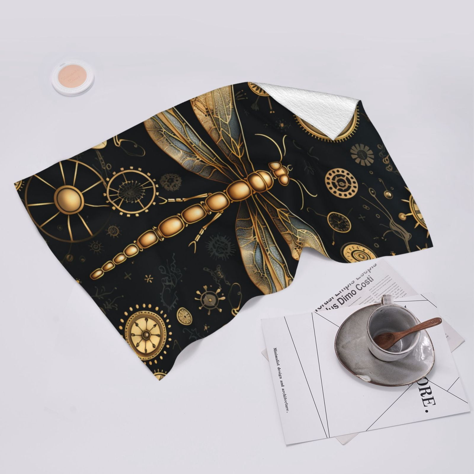 Gold Steampunk Dragonfly Black Golden 27.5" x 16" Ultra Soft Hand Towel, Face Wash Cloth for Bathroom, Gym, Travel, Pool