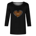 thumbnail image 3 of DDAPJ pyju Football Mom T-shirts for Women 3/4 Sleeve Cute Heart Print Graphic Tees Loose Fit Mid-length Casual Round Neck Tee Tops Mother's Day Gift T-shirt Black L, 3 of 4