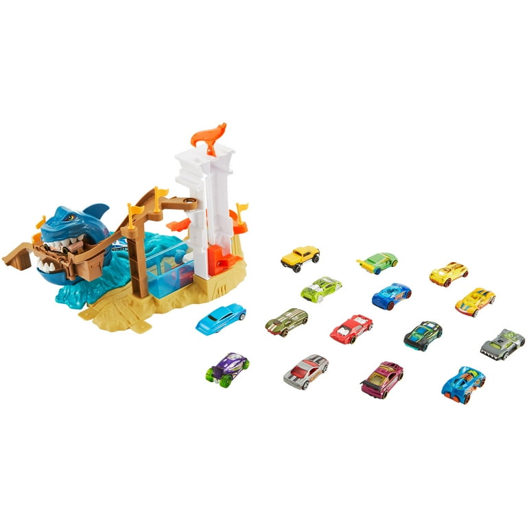 Hot Wheels Sharkport Showdown Giant Trackset with 18 Cars