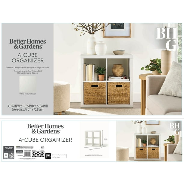 Better Homes & Gardens 4 Cube Storage Organizer, White Texture
