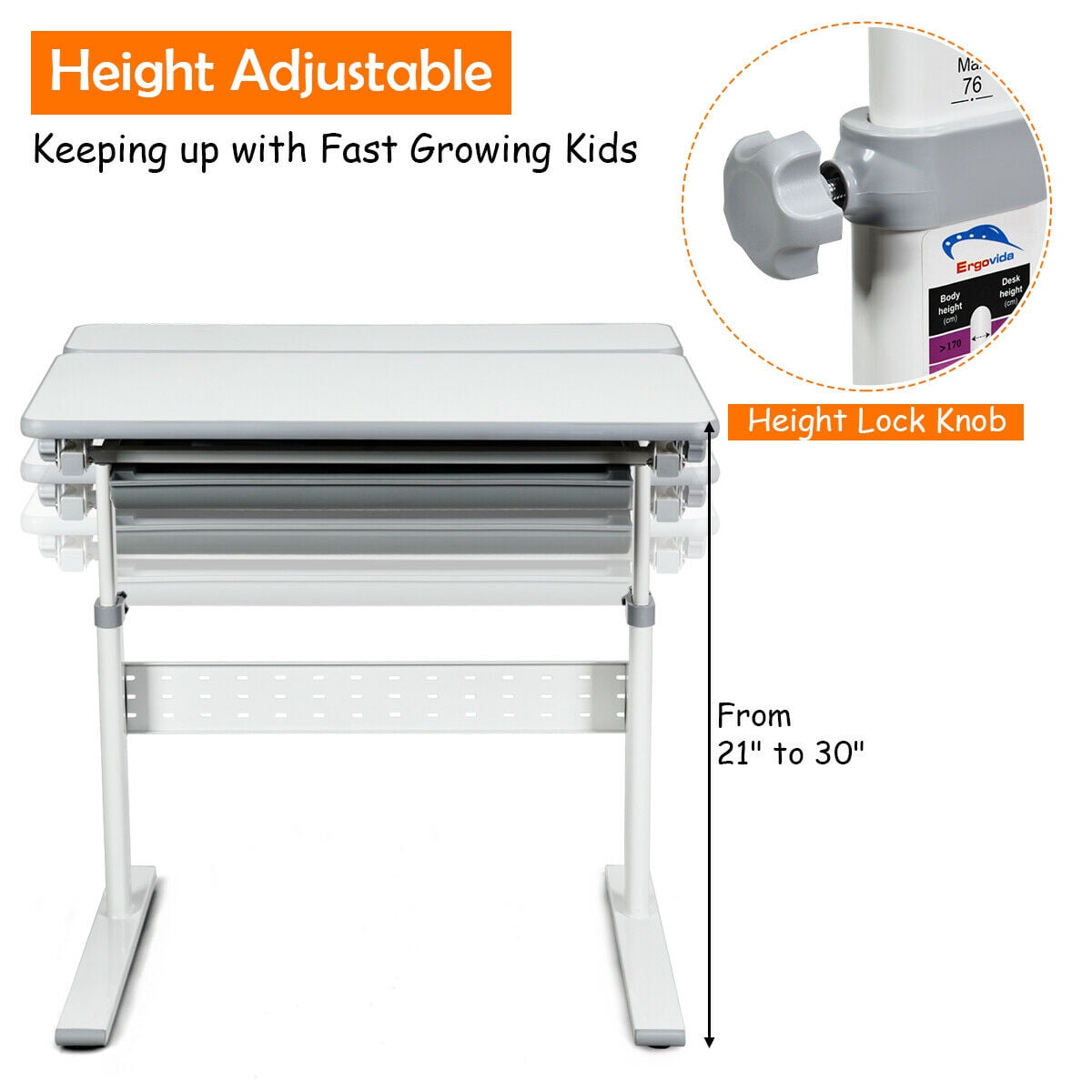 Gymax Children Study Table Tilting Writing Desk w/Drawer Student