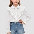 thumbnail image 2 of CAUYDY Western Girls School Shirts Teen Long Sleeve Button Down Ruffle Top, Collared Uniform Blouse for Graduation White Sizes 15 Years, 2 of 6