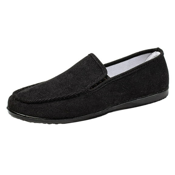 LOLIPPYY Men's Corduroy Slippers 1 Pair Black Ventilated Cloth Simple Design Comfortable Walking Shoes