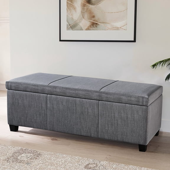 Belleze Modern Elegant Ottoman Storage Bench Wooden Legs 48" inch, Cream