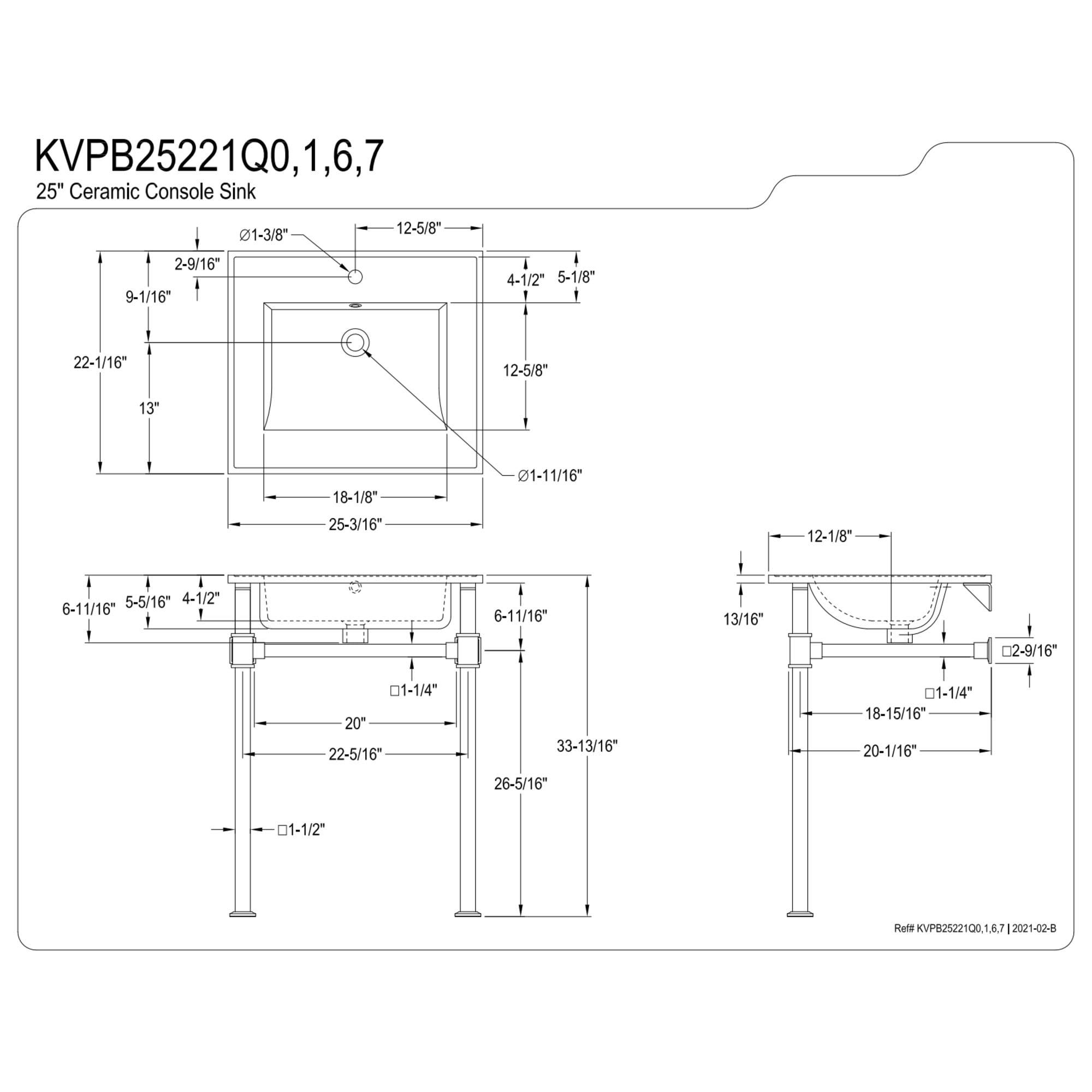 Kingston Brass KVPB25221Q1 Monarch 25" Ceramic Console Sink with Stainless Steel Legs (1-Hole), White/Polished Chrome