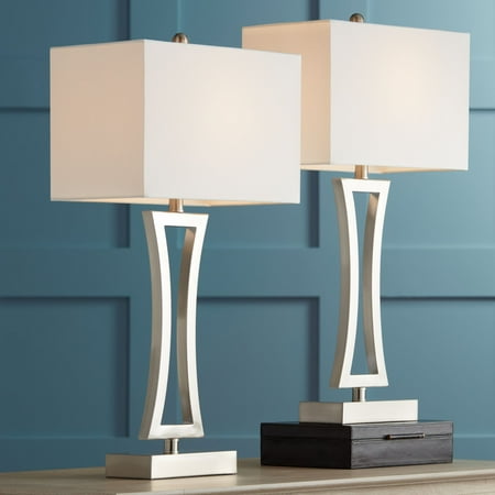 360 lighting modern table lamps set of 2 brushed steel off white  rectangular shade for living room family bedroom bedside office