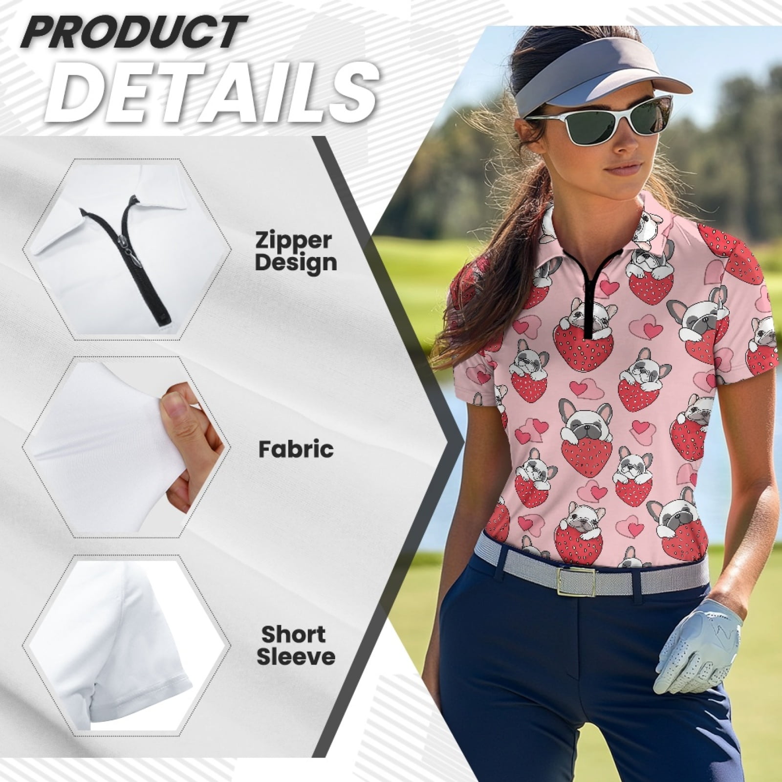 COEQINE Women V Neck Golf Shirts 1/4 Zip Short Sleeve Workout Polo