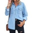 thumbnail image 4 of Chouyatou Women's Spring Long Sleeve Denim Jean Shirts Button Down Shirt Business Casual Tops, 4 of 6
