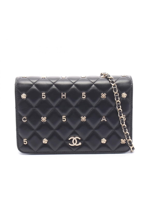 Pre-Owned Chanel Matelass Icon Charm Shoulder Bag/Handbag, Lambskin Leather, Women's, Black