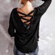 thumbnail image 2 of Blusa de manga larga con espalda abierta cruzada para mujer Blusa de manga larga con dobladillo irregular de color sólido Pompotops  gfhjh17878, 2 of 6
