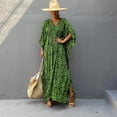 thumbnail image 4 of Économies d'Été EGNMCR Paréo de Maillot de Bain pour Femmes Femmes Mode Chiffon Plage Floral Manches Longues Col en V Robe Imprimée Robe Longue, 4 of 7