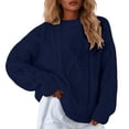 thumbnail image 1 of MIASHUI Chandail-Over Décontracté Ample Couleur Unie Automne Hiver Col Rond, Fil Épais pour Femmes Marine, TTG, 1 of 5