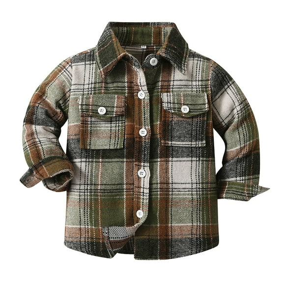 Huesdet Kids Toddler Flannel Shirt Jacket Plaid Long Sleeve Lapel Button Up Shacket Baby Boys Girls Fall Shirt Coat Outwear(AG,3-4 Years)