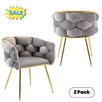 Tcbosik Modern Velvet Chairs Set of 2, Comfy Upholstered Vanity Chair, Dining Chair with Gold Metal Legs, Armchair for Bedroom, Living Room, Easy Assembly, Gray