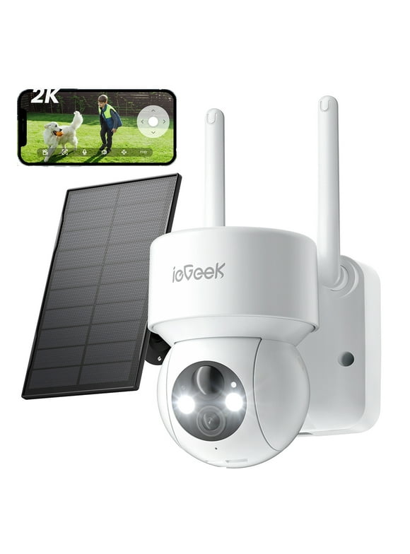 ieGeek Security Cameras Wireless Outdoor, 2K WiFi Solar Camera for Home Surveillance, 360 View PTZ, Battery Powered, Color Night Vision, PIR Motion Sensor, Works with Alexa