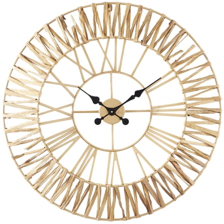 DecMode 31 Brown Seagrass Woven Wall Clock with Gold Metal Frame