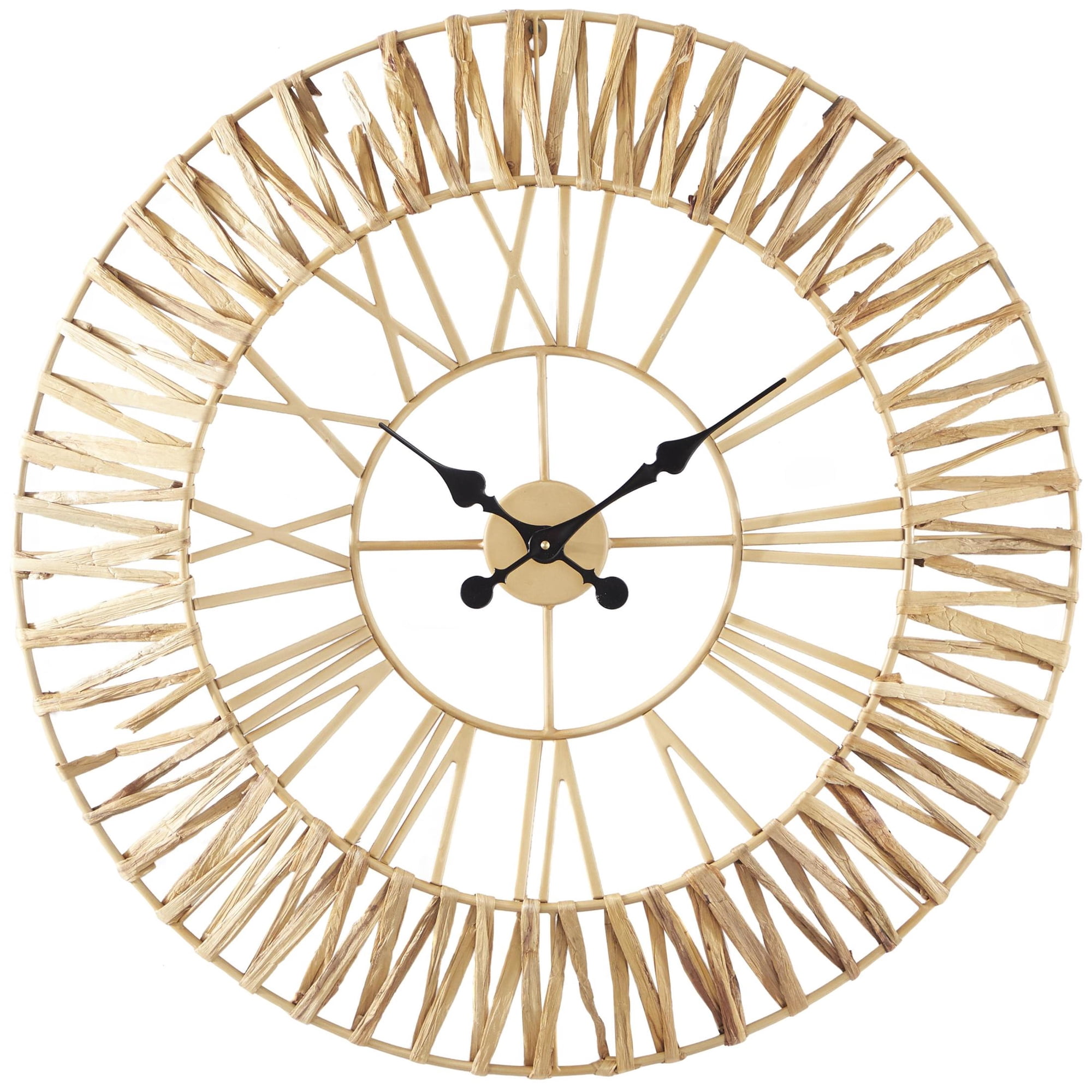 DecMode 31 Brown Seagrass Woven Wall Clock with Gold Metal Frame