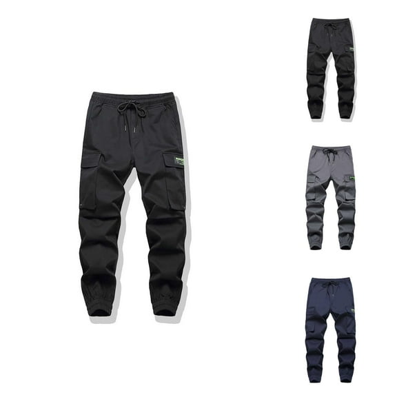 Trendy Boys' Cargo Pants Lightweight Black Long Pants For Spring And Summer Outdoor Drawstring Waist Pants For Children 7 16 Years Old